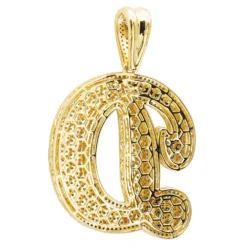 Large Diamond Initial Letter Pendant For Men 10K Yellow Gold White Blue Diamonds -Outlet Bijou Lush Store 018028 backye