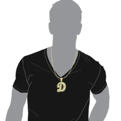 Large Diamond Initial Letter Pendant For Men 10K Yellow Gold White Blue Diamonds -Outlet Bijou Lush Store 018028 bodye