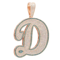 Large Diamond Initial Letter Pendant For Men 10K Yellow Gold White Blue Diamonds -Outlet Bijou Lush Store 018028 ro
