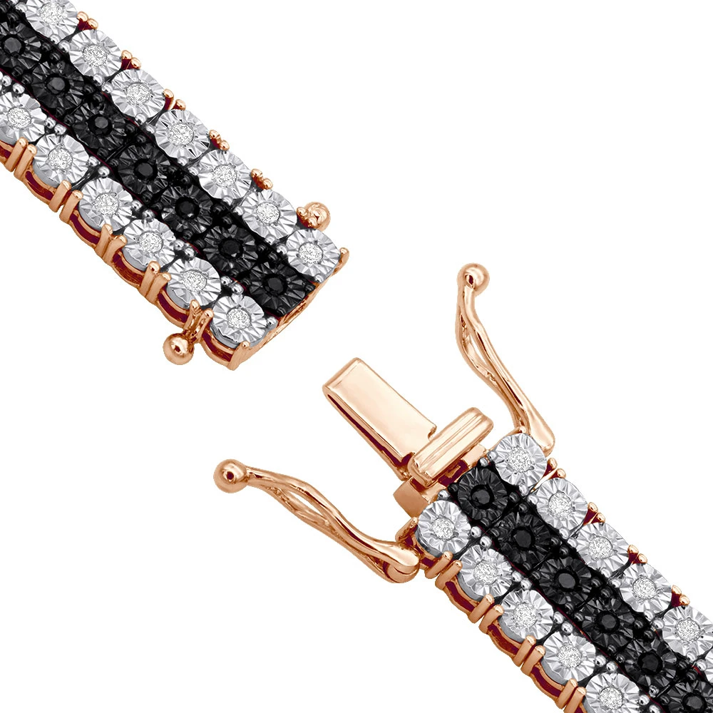 Men's White Black Diamond Tennis Bracelet 10K Rose Gold 3 Rows 1.85 Carat 10 Men's White Black Diamond Tennis Bracelet 10K Rose Gold 3 Rows 1.85 Carat - Image 8