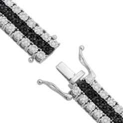 Men's White Black Diamond Tennis Bracelet 10K Rose Gold 3 Rows 1.85 Carat 17 Men's White Black Diamond Tennis Bracelet 10K Rose Gold 3 Rows 1.85 Carat -Outlet Bijou Lush Store 018070 claimswh