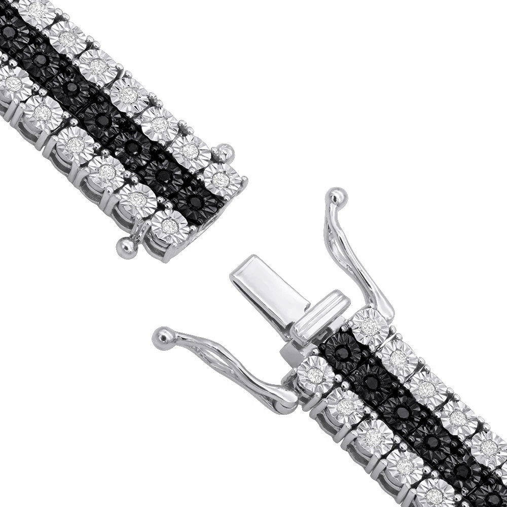 Men's White Black Diamond Tennis Bracelet 10K Rose Gold 3 Rows 1.85 Carat 9 Men's White Black Diamond Tennis Bracelet 10K Rose Gold 3 Rows 1.85 Carat - Image 7