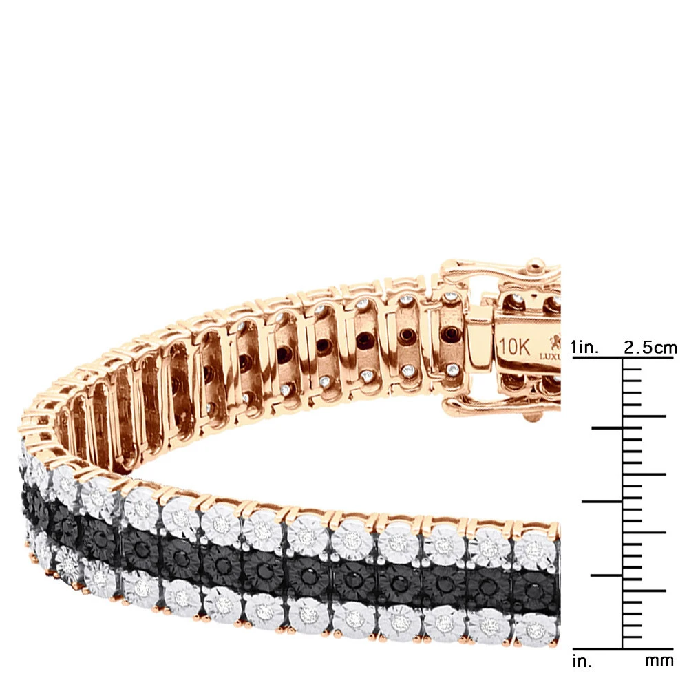 Men's White Black Diamond Tennis Bracelet 10K Rose Gold 3 Rows 1.85 Carat 7 Men's White Black Diamond Tennis Bracelet 10K Rose Gold 3 Rows 1.85 Carat - Image 5