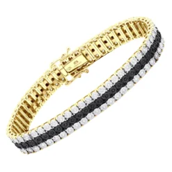 Men's White Black Diamond Tennis Bracelet 10K Rose Gold 3 Rows 1.85 Carat 13 Men's White Black Diamond Tennis Bracelet 10K Rose Gold 3 Rows 1.85 Carat -Outlet Bijou Lush Store 018070 ye