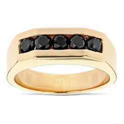 1 Carat Men's Black Diamond 5 Stone Ring Anniversary Band 14K Rose Gold -Outlet Bijou Lush Store 1 carat mens black diamond 5 stone ring anniversary band 14k gold ye