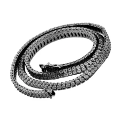 2 Row Black Diamonds Tennis Necklace In Sterling Silver For Men 1ct