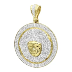 1 Carat Mini Diamond Medusa Head Pendant For Men Medallion 10K Yellow Gold