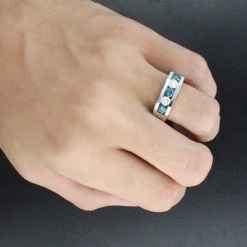 14K Yellow Gold Men's 5 Stone 1 Carat White And Blue Diamond Ring -Outlet Bijou Lush Store 1 carat white and blue diamond ring 14k gold mens jewelry p 46701bod