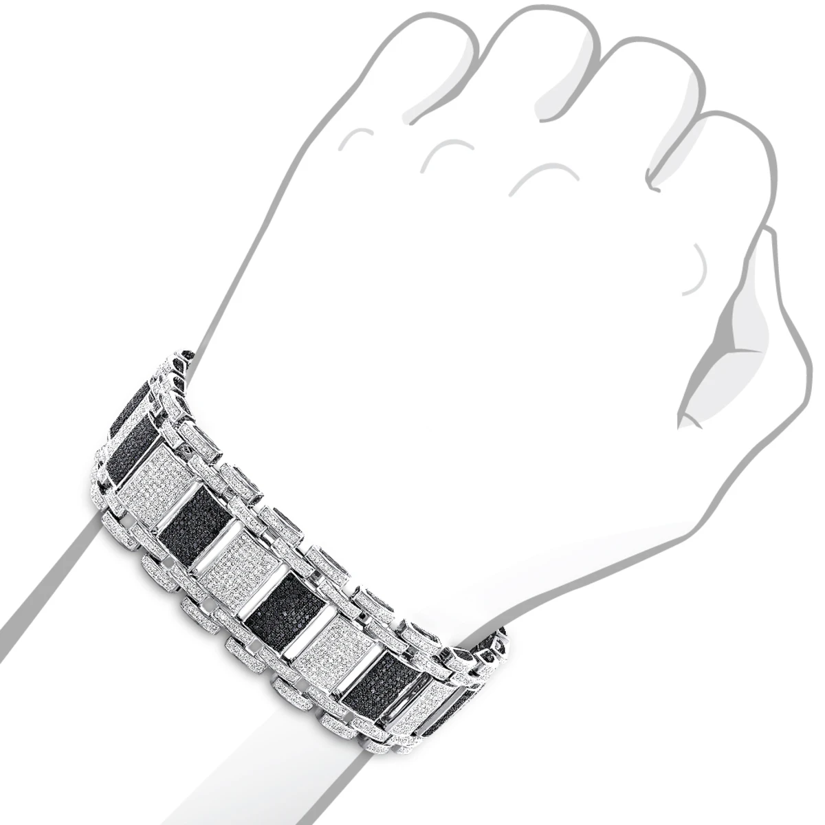 Iced Out 10K White Gold Custom White Black Diamond Bracelet For Men 8.47ct 5 Iced Out 10K White Gold Custom White Black Diamond Bracelet For Men 8.47ct - Image 3