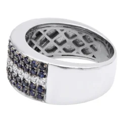 10K White Gold 5 Row 2.25 Carat Diamond And Sapphire Men's Wedding Band Unique Ring -Outlet Bijou Lush Store 10k gold 5 row 225 carat diamond and sapphire mens wedding band unique ring 018047 backwh