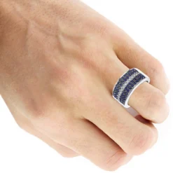 10K White Gold 5 Row 2.25 Carat Diamond And Sapphire Men's Wedding Band Unique Ring -Outlet Bijou Lush Store 10k gold 5 row 225 carat diamond and sapphire mens wedding band unique ring 018047 bodwh