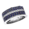 10K White Gold 5 Row 2.25 Carat Diamond And Sapphire Men's Wedding Band Unique Ring