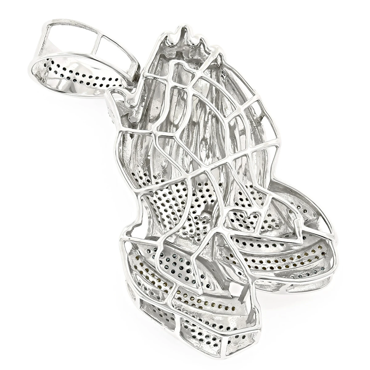 10K White Gold Color Diamond Praying Hands Pendant 2.75ct 6 10K White Gold Color Diamond Praying Hands Pendant 2.75ct - Image 4