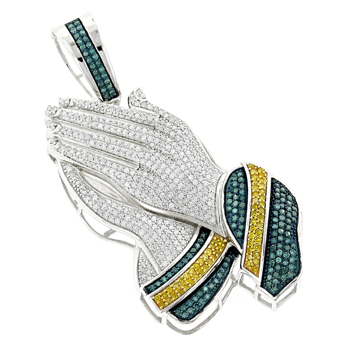 10K White Gold Color Diamond Praying Hands Pendant 2.75ct 3 10K White Gold Color Diamond Praying Hands Pendant 2.75ct