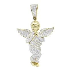 10K Yellow Gold Diamond Baby Angel Pendant For Men 1ct By Luxurman