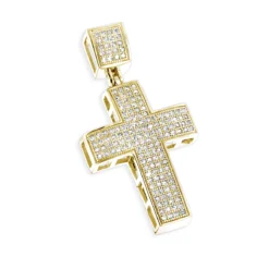 10K Yellow Gold Diamond Cross Pendant For Men 0.72ct