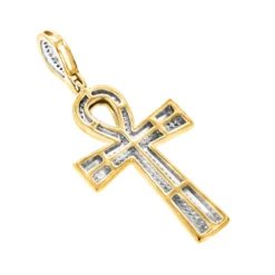 Small 10K Yellow Gold Diamond Egyptian Cross: Ankh Pendant Of Life 0.4ct -Outlet Bijou Lush Store 10k gold diamond egyptian cross ankh pendant of life 04ct backye