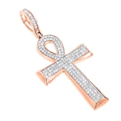 Small 10K Yellow Gold Diamond Egyptian Cross: Ankh Pendant Of Life 0.4ct -Outlet Bijou Lush Store 10k gold diamond egyptian cross ankh pendant of life 04ct ro