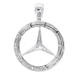 10K White Gold Diamond Mercedes-Benz Pendant For Men 1 Carat -Outlet Bijou Lush Store 10k gold diamond mercedes benz pendant for men 1 carat backwh