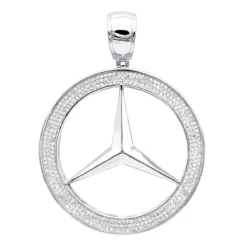 10K White Gold Diamond Mercedes-Benz Pendant For Men 1 Carat