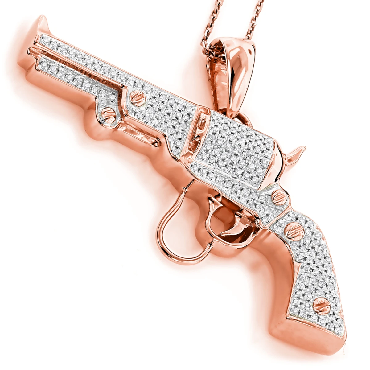 10K Yellow Gold Diamond Revolver Pistol Pendant For Men 1/2ct 5 10K Yellow Gold Diamond Revolver Pistol Pendant For Men 1/2ct - Image 3