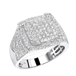 10K White Gold Diamond Ring For Men 1.75ct Pinky Ring By Luxurman