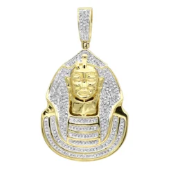 10K Yellow Gold Egyptian Pharaoh Head Diamond Pendant For Men 0.9ct