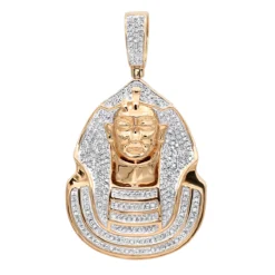 10K Yellow Gold Egyptian Pharaoh Head Diamond Pendant For Men 0.9ct -Outlet Bijou Lush Store 10k gold egyptian pharaoh head diamond pendant for men 09ct ro