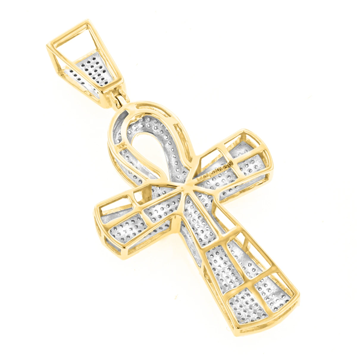 10K Yellow Gold Iced Out Egyptian Ankh Cross Diamond Symbol Of Life Pendant 0.85ct 6 10K Yellow Gold Iced Out Egyptian Ankh Cross Diamond Symbol Of Life Pendant 0.85ct - Image 4