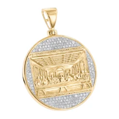 10K Yellow Gold Last Supper Diamond Pendant For Men Medallion By Luxurman