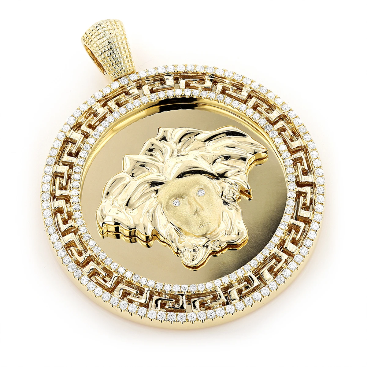 10K Yellow Gold Medusa Medallion Versace Style Diamond Pendant 1.86ct 3 10K Yellow Gold Medusa Medallion Versace Style Diamond Pendant 1.86ct
