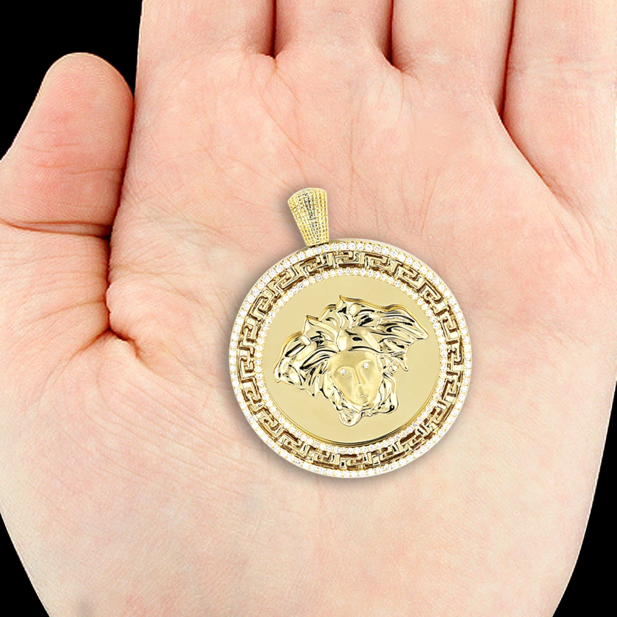10K Yellow Gold Medusa Medallion Versace Style Diamond Pendant 1.86ct 6 10K Yellow Gold Medusa Medallion Versace Style Diamond Pendant 1.86ct - Image 4