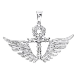 10K White Gold Men's Diamond Ankh Pendant Cross With Wings 3.33ct By Luxurman -Outlet Bijou Lush Store 10k gold mens diamond ankh pendant cross with wings 333ct by luxurman backwh