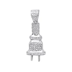10K White Gold Mini Power Plug Diamond Pendant For Men 0.2ct By Luxurman