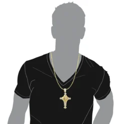 10K Yellow Gold Unique Large Lion Head Cross Pendant For Men 3.29ct By Luxurman -Outlet Bijou Lush Store 10k gold unique large lion head cross pendant for men 329ct by luxurman bodye