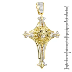 10K Yellow Gold Unique Large Lion Head Cross Pendant For Men 3.29ct By Luxurman -Outlet Bijou Lush Store 10k gold unique large lion head cross pendant for men 329ct by luxurman rulerye