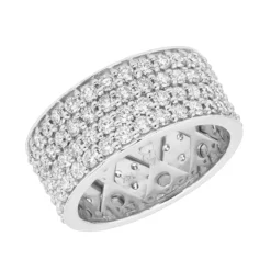 10mm Wide Band 14K White Gold 4 Rows Round Diamond Eternity Ring For Men & Women 5.5ct