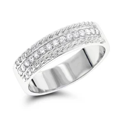 14 Karat Solid 14K White Gold Round Diamond Wedding Band 0.33ct