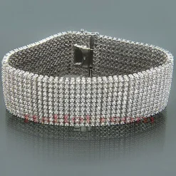 14K White Gold 11-Row Prong-Set Men's Diamond Cuff Bracelet 29.58