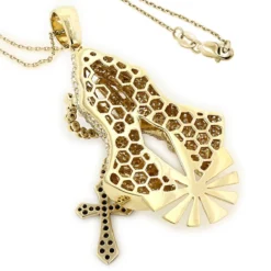 14K Yellow Gold Diamond Praying Hands Rosary Cross Pendant 6ct -Outlet Bijou Lush Store 14k diamond praying hands pendant 629ct p 40389 backye
