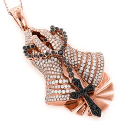 14K Yellow Gold Diamond Praying Hands Rosary Cross Pendant 6ct -Outlet Bijou Lush Store 14k diamond praying hands pendant 629ct p 40389 ro