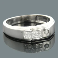 14K White Gold Unique Diamond Wedding Bands For Men Princess Cut Diamonds