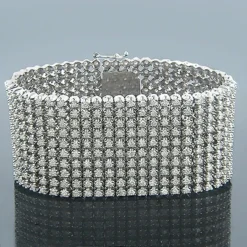 14K White Gold 10 Row Men's Diamond Bracelet Cuff 30.60ct