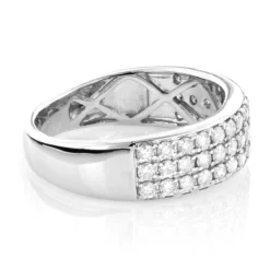 14K White Gold 3 Row Diamond Ring 1.35ct Luxurman Wedding Band -Outlet Bijou Lush Store 14k gold 3 row diamond ring 135ct p 40384 backwh