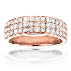 14K White Gold 3 Row Diamond Ring 1.35ct Luxurman Wedding Band -Outlet Bijou Lush Store 14k gold 3 row diamond ring 135ct p 40384 ro