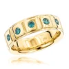 14K Yellow Gold 5 Blue Diamond Wedding Band 0.3ct Comfort Fit Five Stone Ring