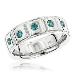 14K Yellow Gold 5 Blue Diamond Wedding Band 0.3ct Comfort Fit Five Stone Ring -Outlet Bijou Lush Store 14k gold 5 blue diamond wedding band 03ct comfort fit five stone ring wh