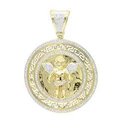 14K Yellow Gold Baby Angel Diamond Medallion Pendant For Men 0.95ct By Luxurman