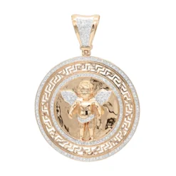 14K Yellow Gold Baby Angel Diamond Medallion Pendant For Men 0.95ct By Luxurman -Outlet Bijou Lush Store 14k gold baby angel diamond medallion pendant for men 095ct by luxurman ro