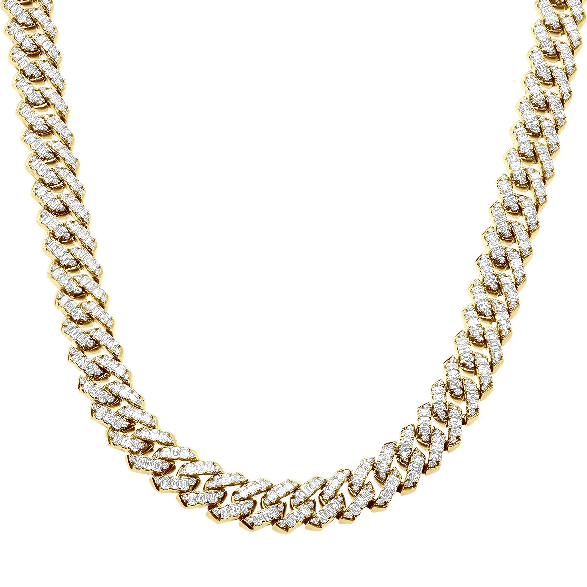 14K Yellow Gold Baguette Diamond Cuban Link Chain 12mm 1/2in 52.6ct 3 14K Yellow Gold Baguette Diamond Cuban Link Chain 12mm 1/2in 52.6ct